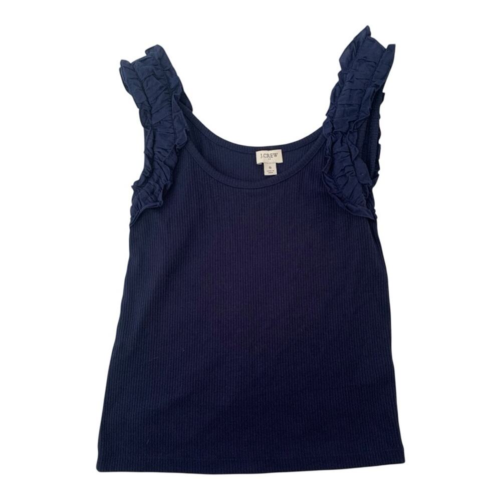 J.Crew size small navy Blue Ribbed tank ruffle Shirt preppy lilly cute summer